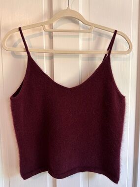 Grana 100% Cashmere Burgundy V-Neck Knit Camisole